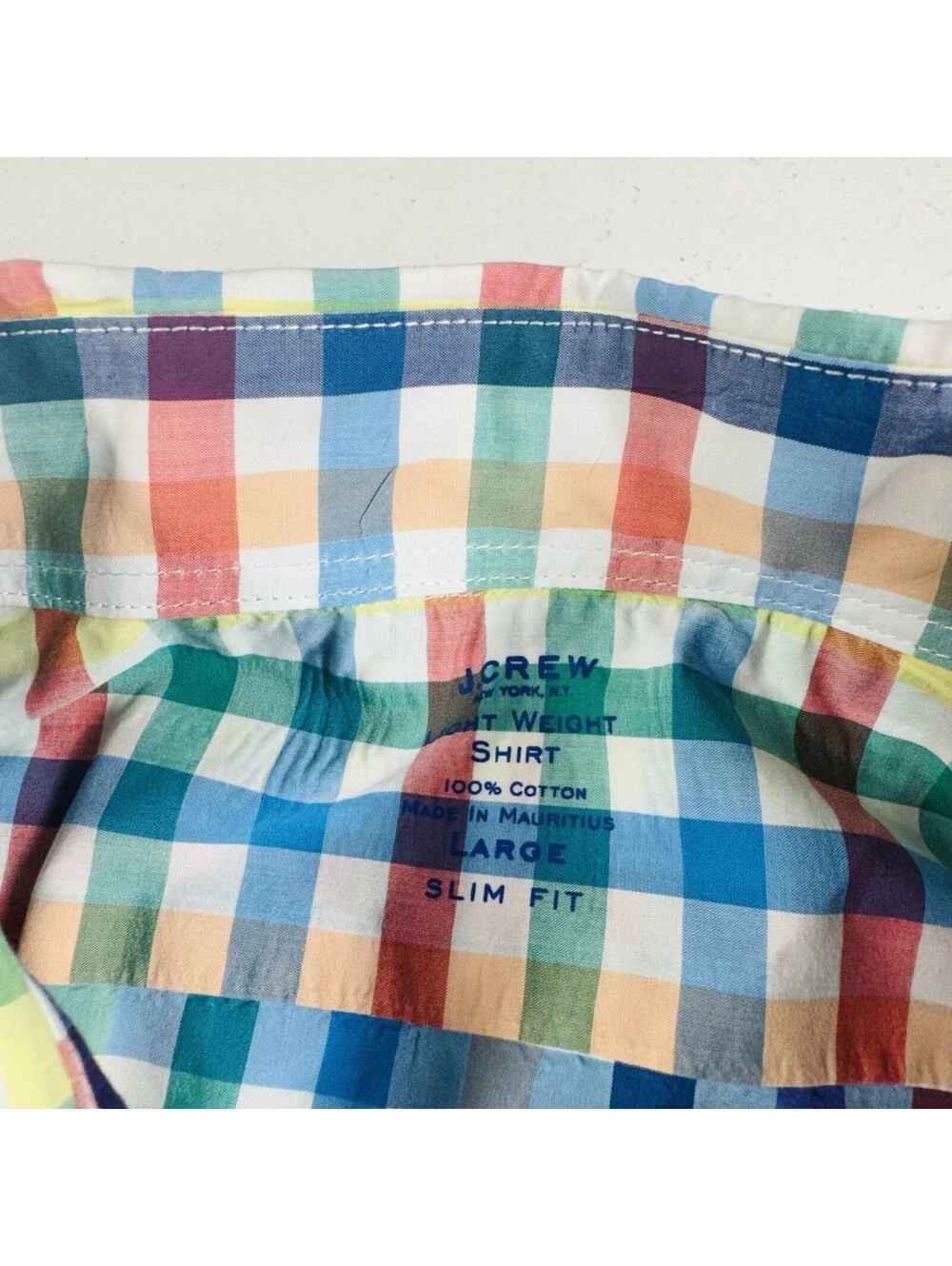 J Crew Lightweight Shirt Long Sleeve Colorful Plaid Slim Fit Men’s Size Large
